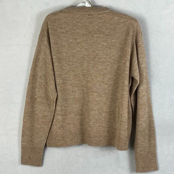 Quince Wool Sweater Women's L Brown Camel Baby Alpaca-Wool Diamond Stitch Crew - Picture 2 of 8